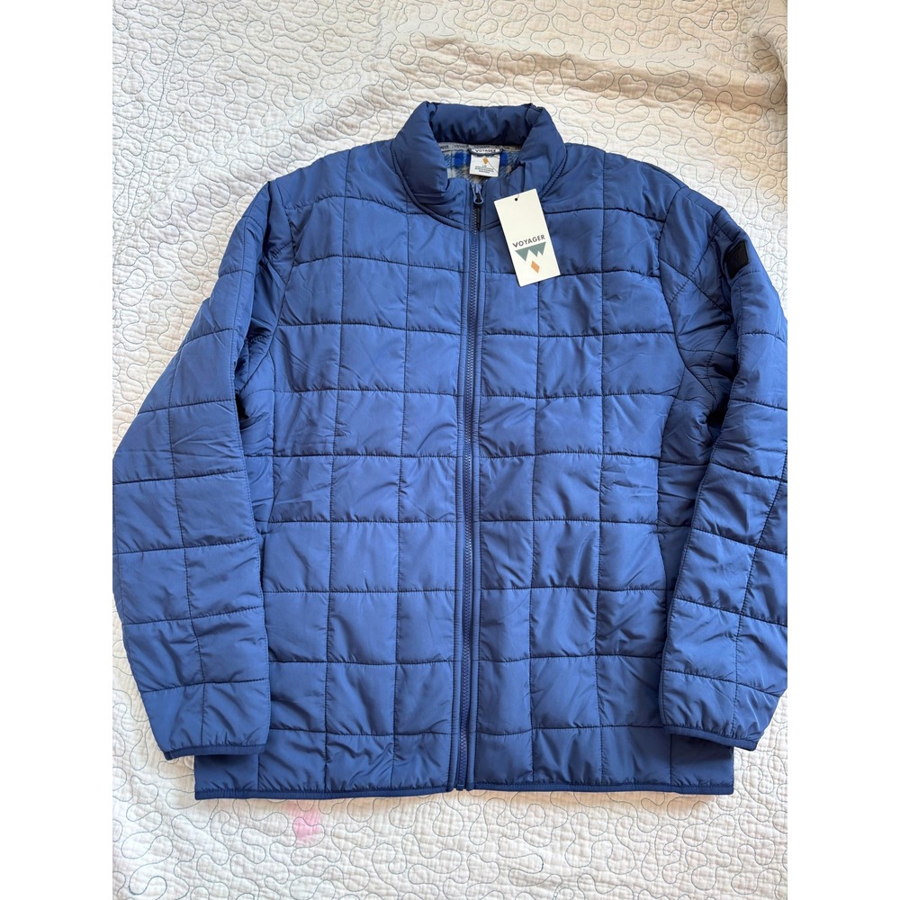 Voyager Foothills‎ Jacket Mens Large Navy Blue Quilted Fleece Lined Puffer Zip